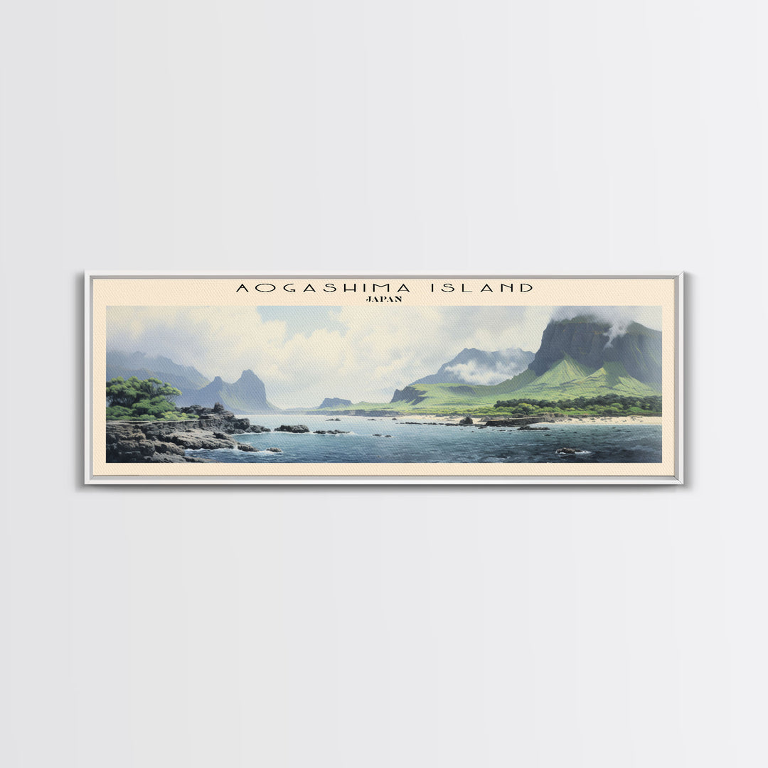 Aogashima Island Travel Art Framed Canvas Print, Wall Decor, Home Decor, Travel Poster, Vintage Wall Art, Watercolor Painting