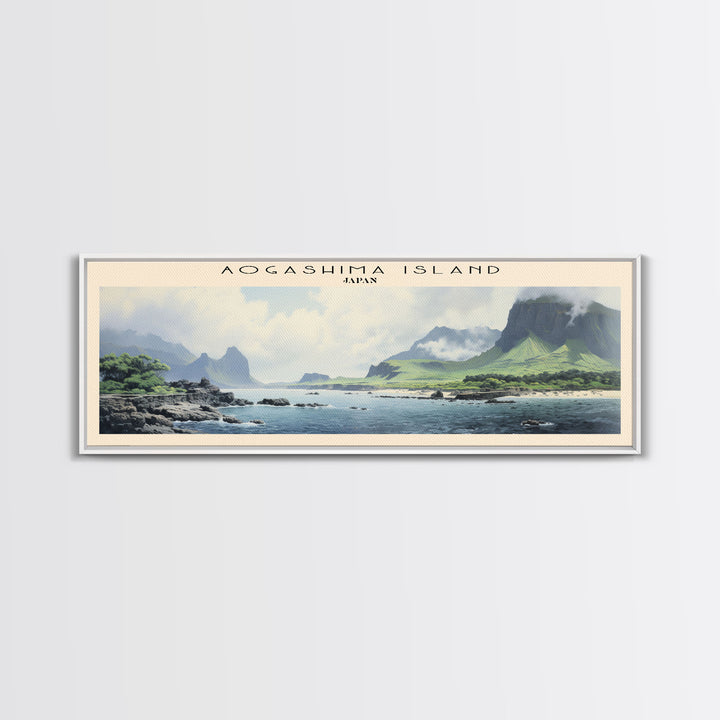 Aogashima Island Travel Art Framed Canvas Print, Wall Decor, Home Decor, Travel Poster, Vintage Wall Art, Watercolor Painting