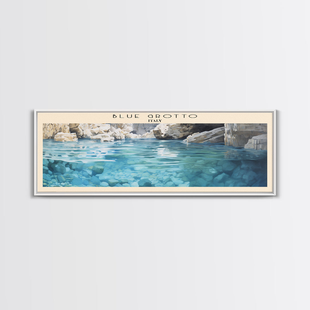 Blue Grotto Retro Style Travel Poster - Framed Canvas Print - COUNTRY Travel Decor | Vintage Style Home Decor - Travel Print - Wall Art