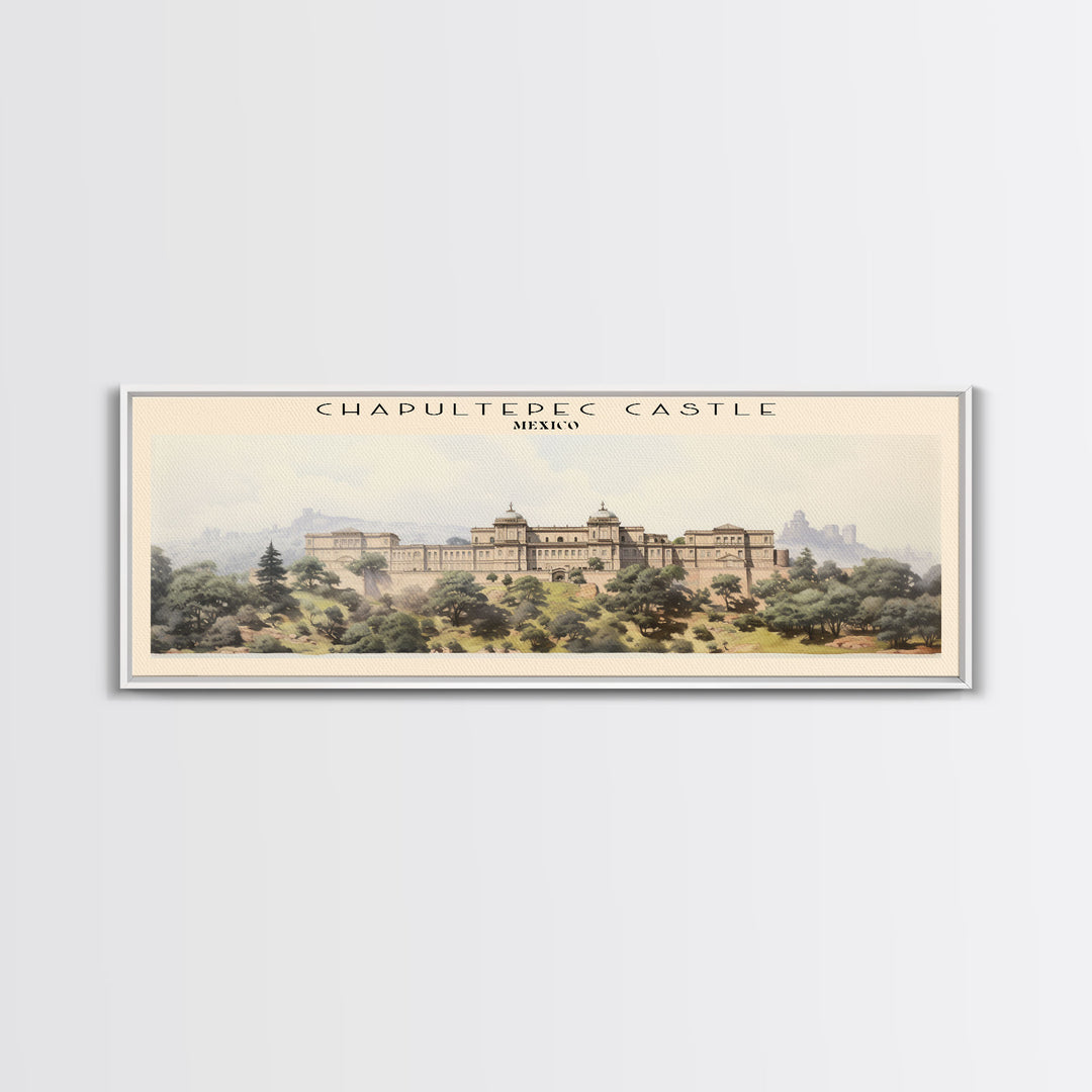 Chapultepec Castle Retro Style Travel Poster - Framed Canvas Print - COUNTRY Travel Decor | Vintage Style Home Decor - Travel Print - Wall Art