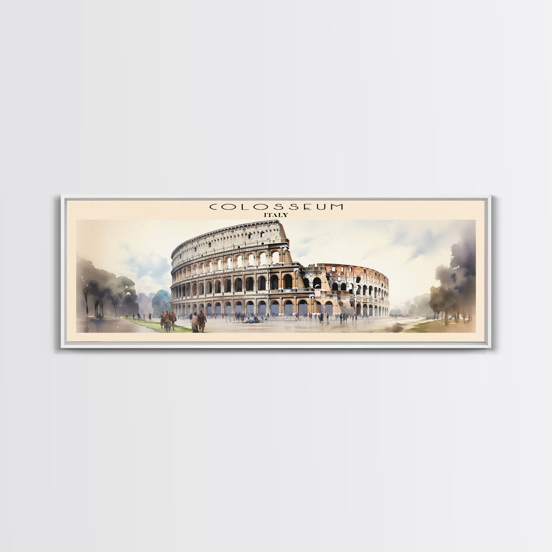 Colosseum Retro Style Travel Poster - Framed Canvas Print - COUNTRY Travel Decor | Vintage Style Home Decor - Travel Print - Wall Art