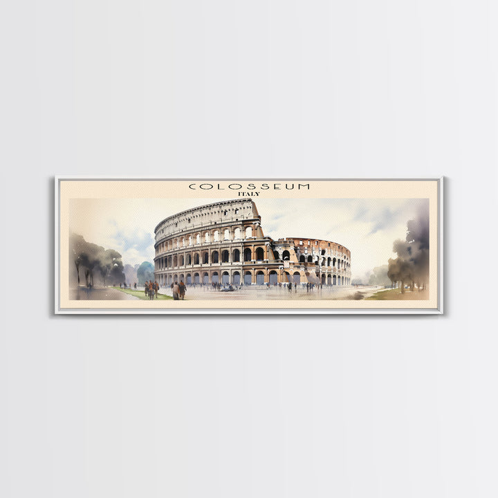 Colosseum Retro Style Travel Poster - Framed Canvas Print - COUNTRY Travel Decor | Vintage Style Home Decor - Travel Print - Wall Art