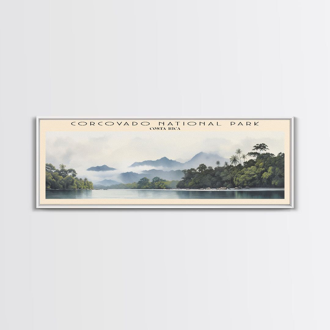 Corcovado National Park Travel Art Framed Canvas Print, COUNTRY Wall Decor, Home Decor, Travel Poster, Vintage Wall Art, Watercolor Painting