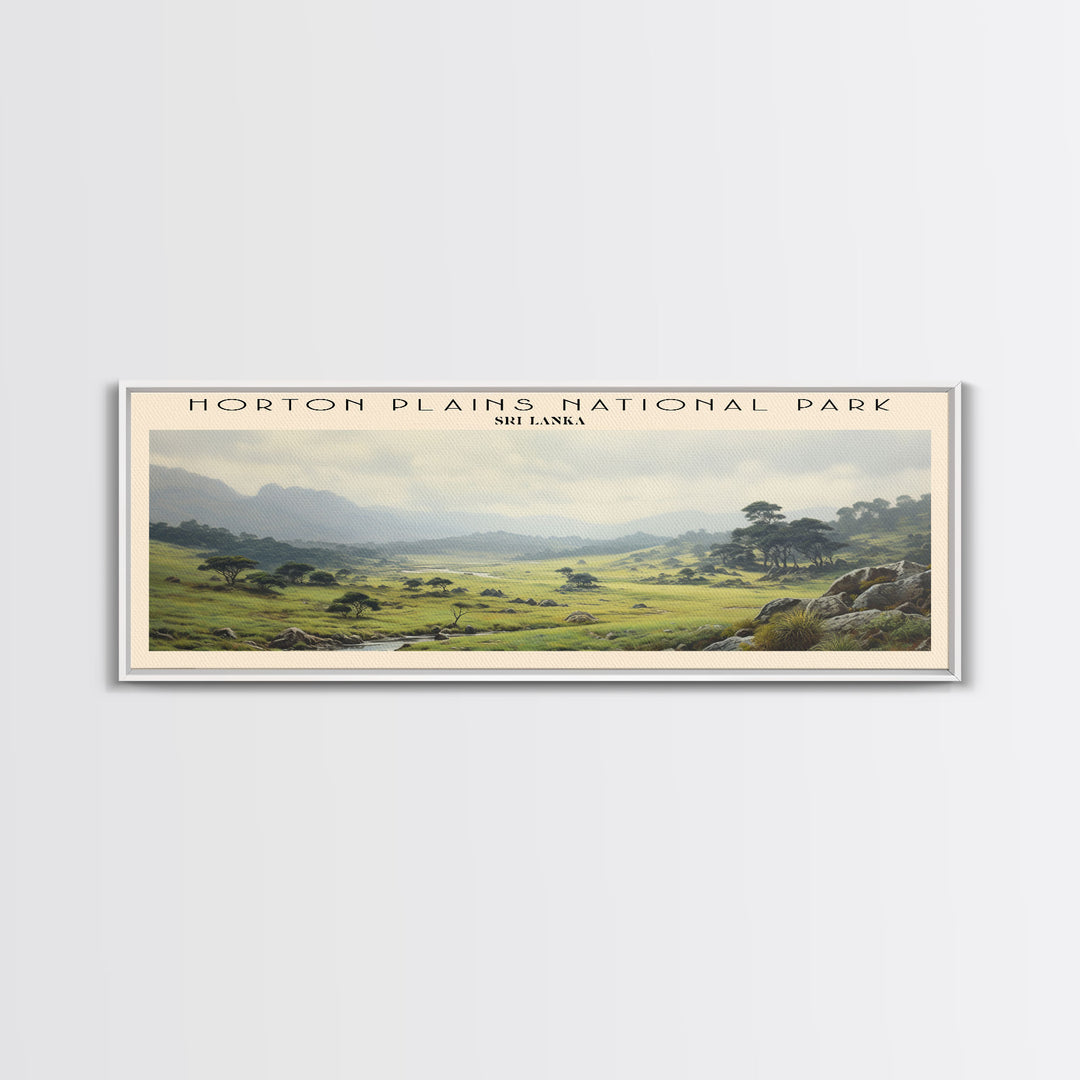 Horton Plains National Park Travel Art Framed Canvas Print, COUNTRY Wall Decor, Home Decor, Travel Poster, Vintage Wall Art, Watercolor Painting