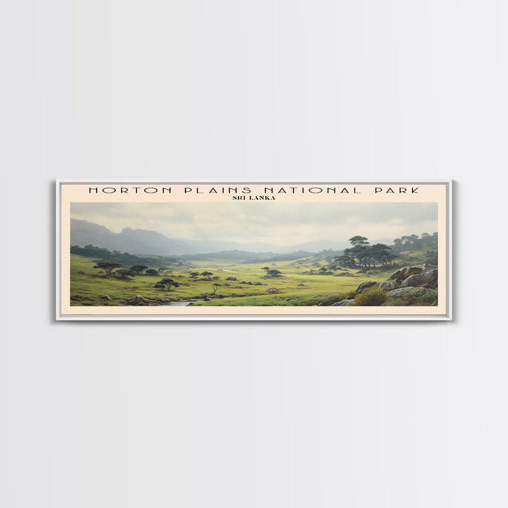 Horton Plains National Park Travel Art Framed Canvas Print, COUNTRY Wall Decor, Home Decor, Travel Poster, Vintage Wall Art, Watercolor Painting