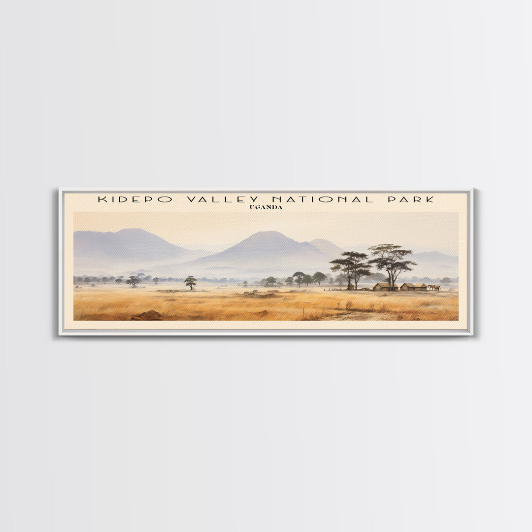 Kidepo Valley National Park Retro Style Travel Poster - Framed Canvas Print - COUNTRY Travel Decor | Vintage Style Home Decor - Travel Print - Wall Art