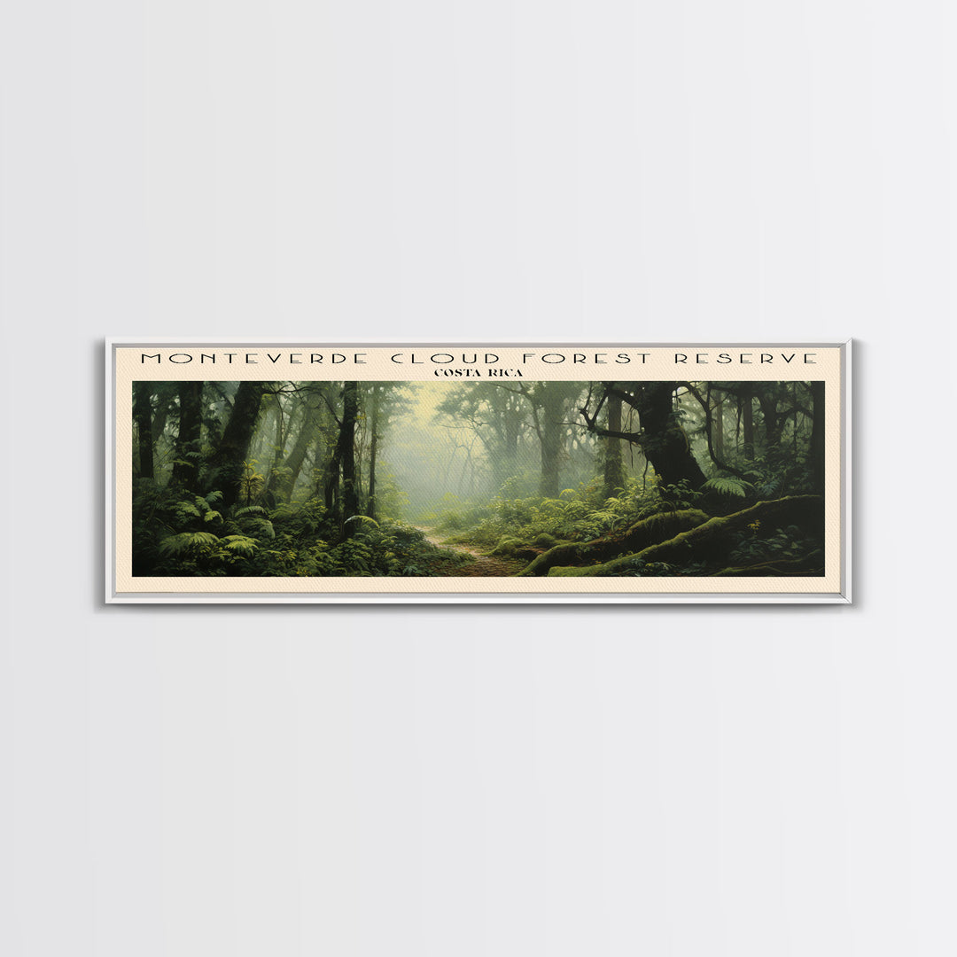 Monteverde Cloud Forest Reserve Retro Style Travel Poster - Framed Canvas Print - COUNTRY Travel Decor | Vintage Style Home Decor - Travel Print - Wall Art