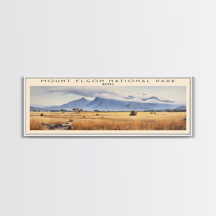 Mount Elgon National Park Retro Style Travel Poster - Framed Canvas Print - COUNTRY Travel Decor | Vintage Style Home Decor - Travel Print - Wall Art