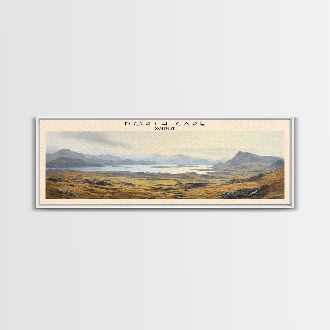 North Cape Travel Art Framed Canvas Print, COUNTRY Wall Decor, Home Decor, Travel Poster, Vintage Wall Art, Watercolor Painting