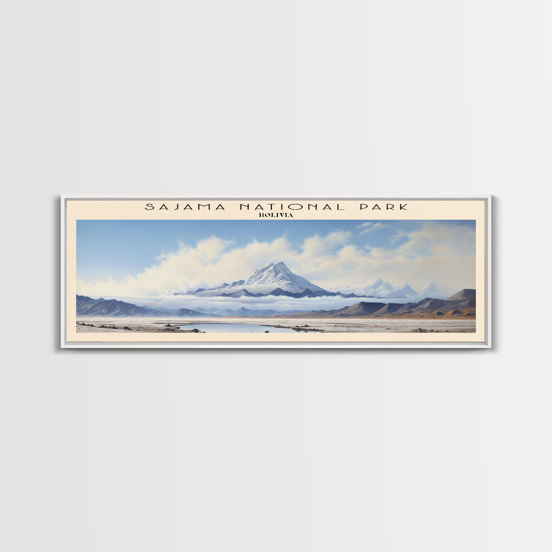 Sajama National Park Retro Style Travel Poster - Framed Canvas Print - COUNTRY Travel Decor | Vintage Style Home Decor - Travel Print - Wall Art
