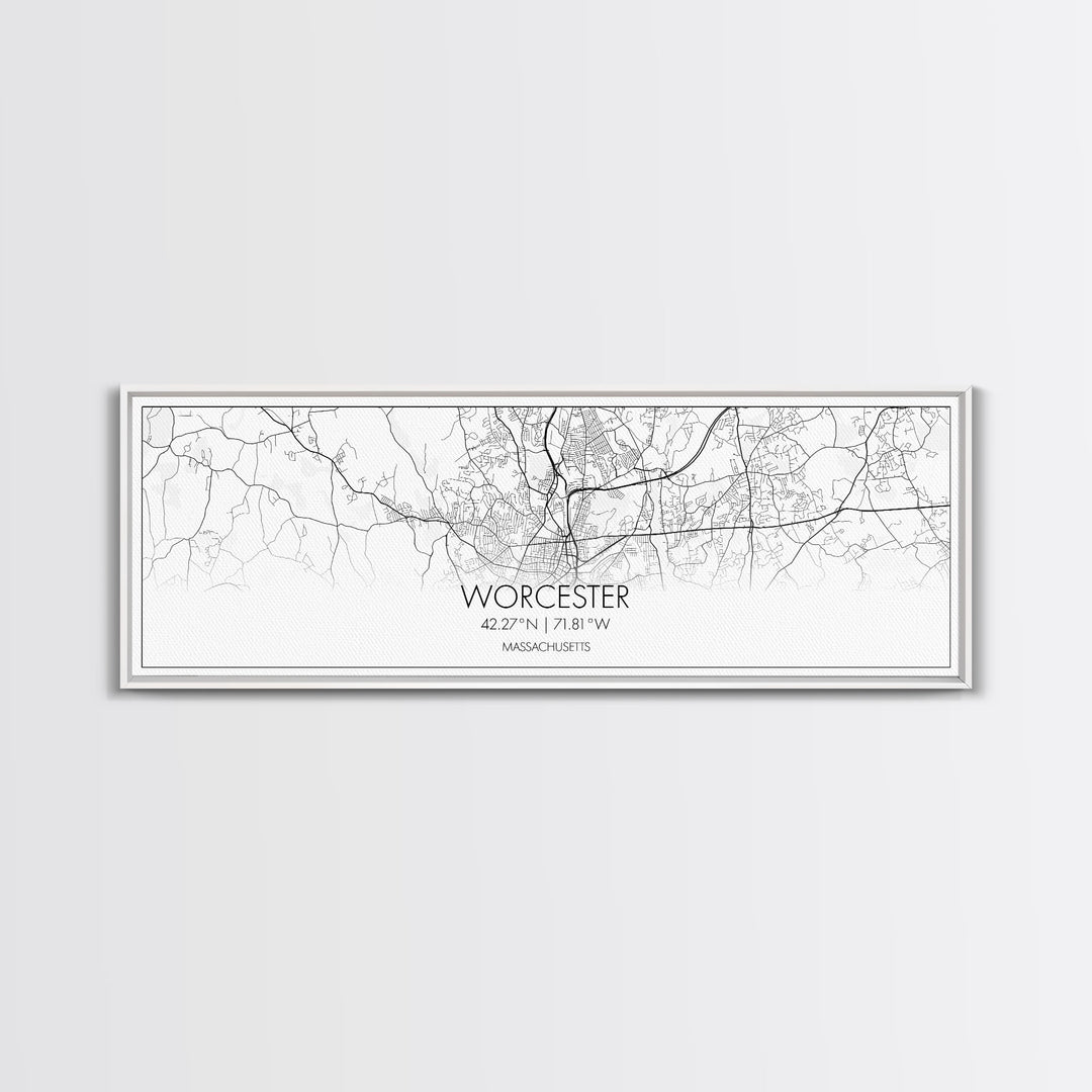 Panoramic Worcester City Map, Massachusetts Art, Map Print, Minimalist Wall Art, Canvas Art, Housewarming Gift, Street Map Art, Closing Gift