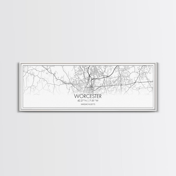 Panoramic Worcester City Map, Massachusetts Art, Map Print, Minimalist Wall Art, Canvas Art, Housewarming Gift, Street Map Art, Closing Gift
