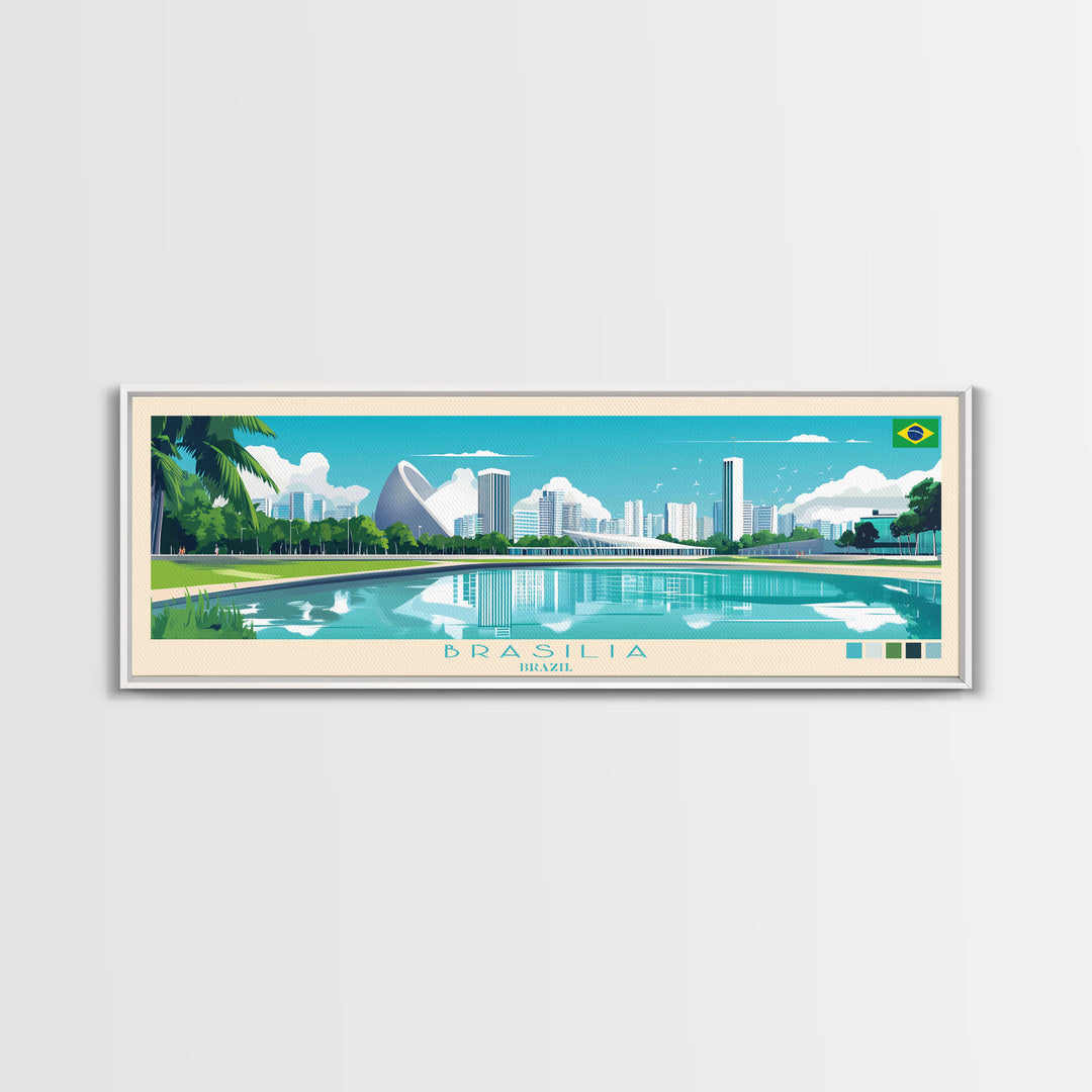 Brasilia, Brazil Panoramic Travel Poster Canvas Print, Brasilia, Brazil Painting, Brazil Art, Brasilia Panoramic Travel Art, Travel Painting