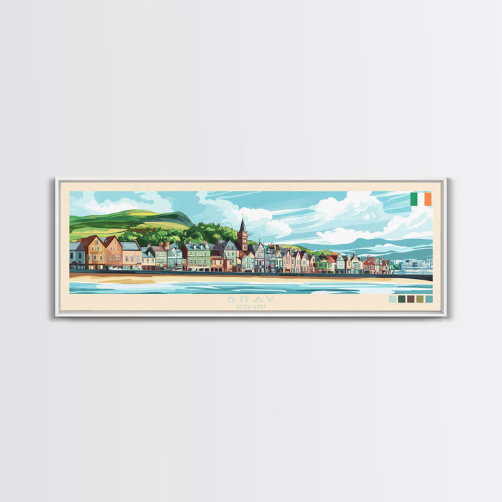 Bray, Ireland Panoramic Travel Poster Canvas Print, Bray, Ireland Painting, Ireland Art, Bray Travel Art, Guest Room Painting