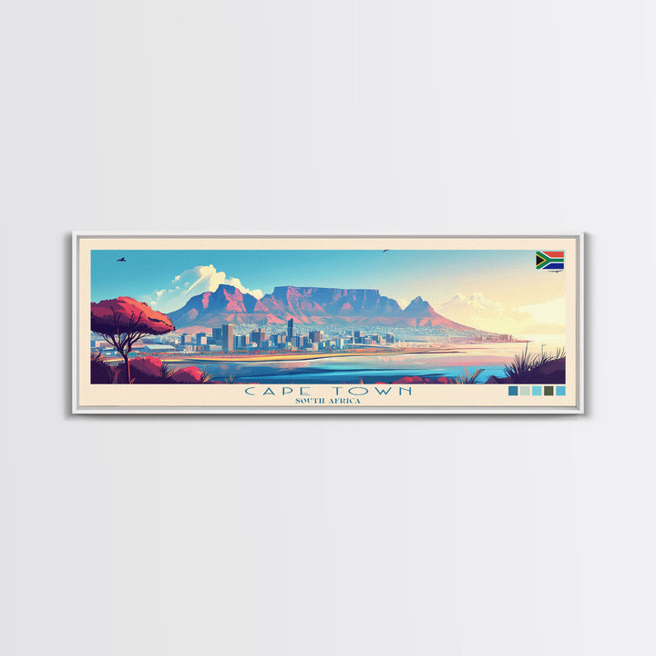 Cape Town, South Africa Panoramic Travel Poster Canvas Print, Cape Town, South Africa Painting, South Africa Art, Cape Town Travel Art, Guest Room Painting