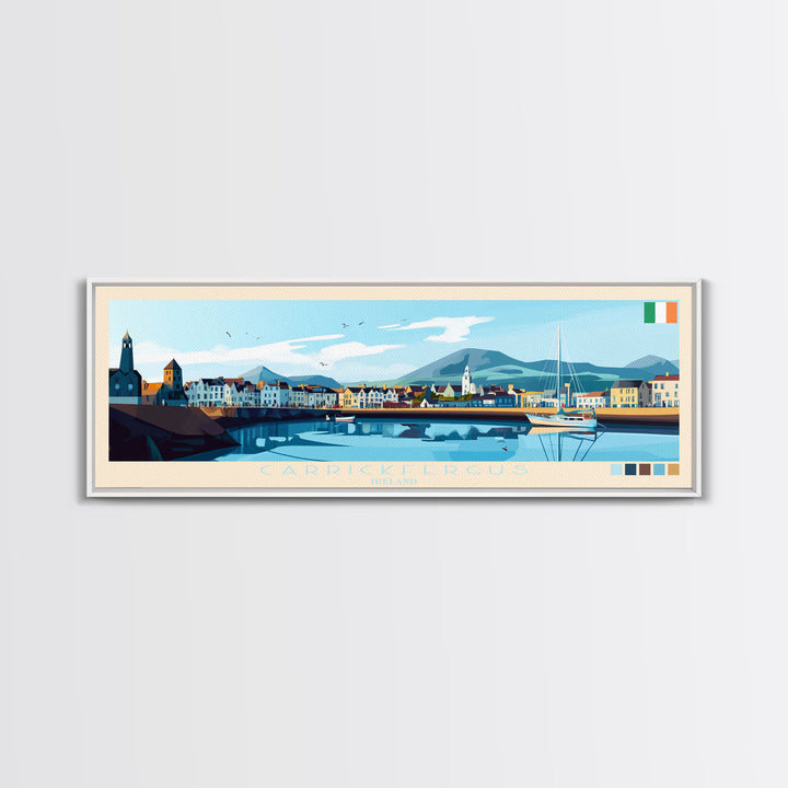 Carrickfergus, Ireland Panoramic Travel Poster Canvas Print, Carrickfergus, Ireland Painting, Ireland Art, Carrickfergus Panoramic Travel Art, Travel Painting
