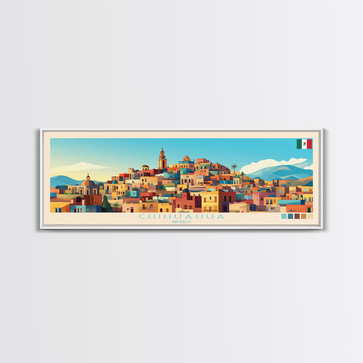 Chihuahua, Mexico Panoramic Travel Poster Canvas Print, Chihuahua, Mexico Painting, Mexico Art, Chihuahua Panoramic Travel Art, Travel Painting