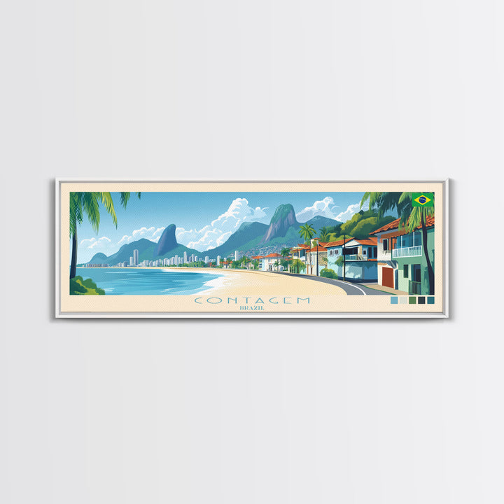 Contagem, Brazil Panoramic Travel Poster Canvas Print, Contagem, Brazil Painting, Brazil Art, Contagem Travel Art, Guest Room Painting