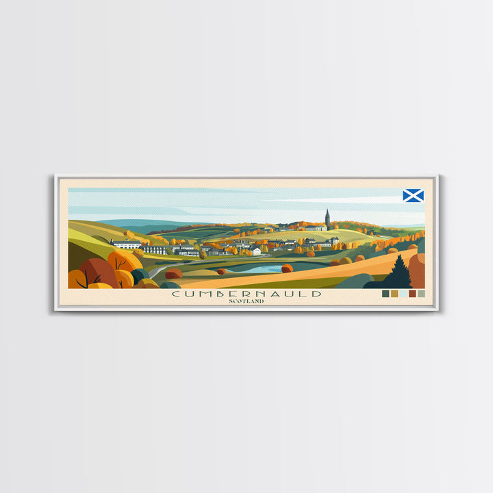 Cumbernauld, Scotland Panoramic Travel Poster Canvas Print, Cumbernauld, Scotland Painting, Scotland Art, Cumbernauld Travel Art, Guest Room Painting