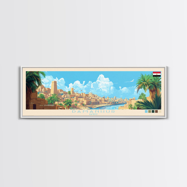 Damanhur, Egypt Panoramic Travel Poster Canvas Print, Damanhur, Egypt Painting, Egypt Art, Damanhur Travel Art, Guest Room Painting