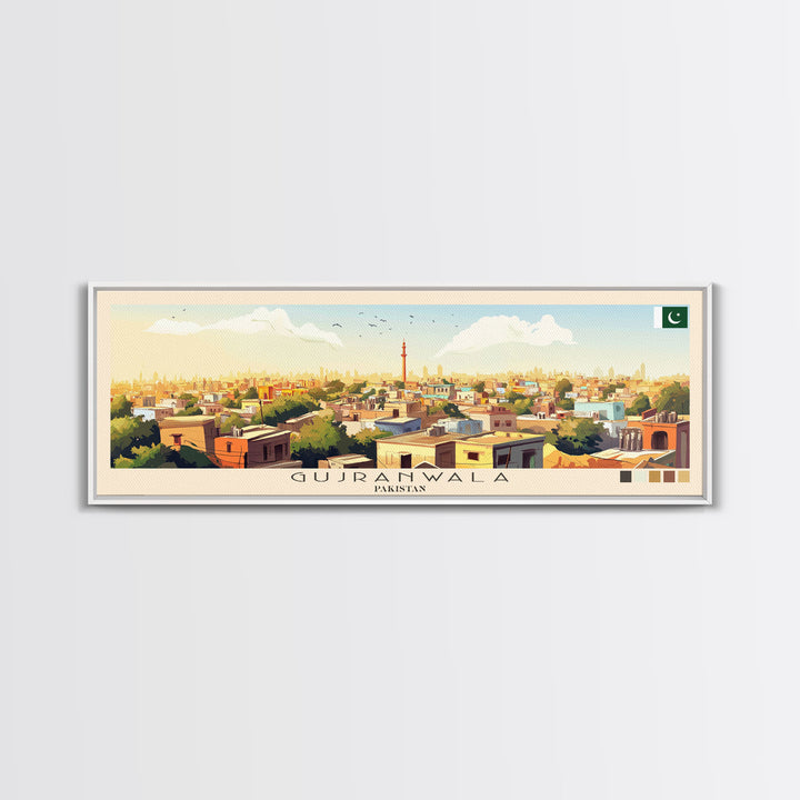 Gujranwala, Pakistan Travel Poster Panoramic Canvas Print, Gujranwala, Pakistan Painting, Pakistan Art, Gujranwala Travel Art, Guest Room Painting