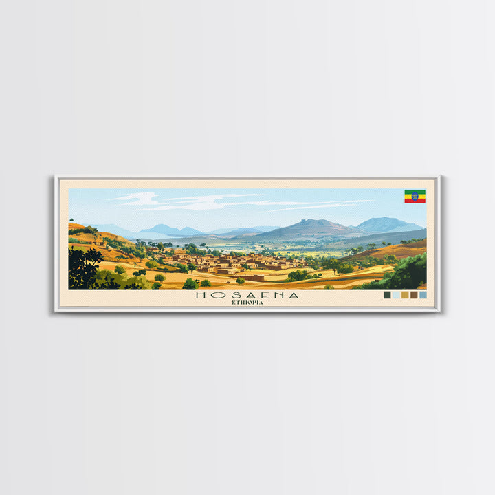 Hosaena, Ethiopia Panoramic Travel Poster Canvas Print, Hosaena, Ethiopia Painting, Ethiopia Art, Hosaena Panoramic Travel Art, Travel Painting