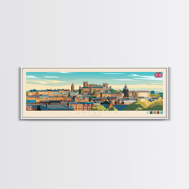 Lancaster, England Travel Poster Panoramic Canvas Print, Lancaster, England Painting, England Art, Lancaster Travel Art, Guest Room Painting