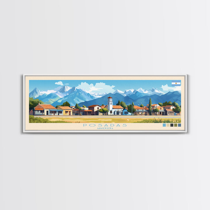 Panoramic Travel Poster Posadas, Argentina Canvas Print, Posadas, Argentina Painting, Argentina Art, Posadas Travel Art, Guest Room Painting