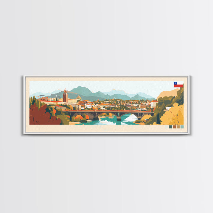 Puente Alto, Chile Panoramic Travel Poster Canvas Print, Puente Alto, Chile Painting, Chile Art, Puente Alto Travel Art, Guest Room Painting