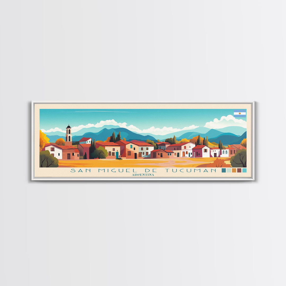Panoramic Travel Poster San Miguel de Tucuman, Argentina Canvas Print, San Miguel de Tucuman, Argentina Painting, Argentina Art, San Miguel de Tucuman Travel Art, Guest Room Painting