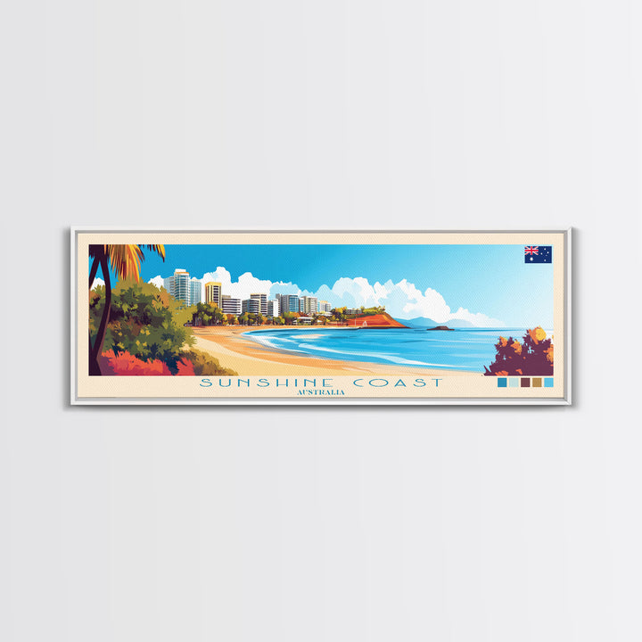 Panoramic Travel Poster Sunshine Coast, Australia Canvas Print, Sunshine Coast, Australia Painting, Australia Art, Sunshine Coast Travel Art, Guest Room Painting