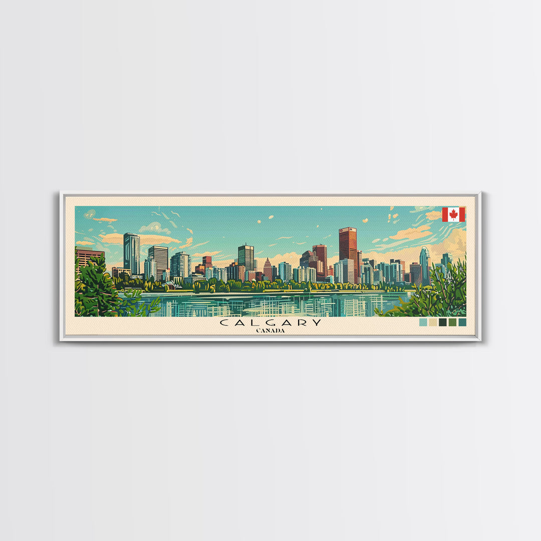 Calgary, Canada Panoramic Canvas Print, Calgary, Canada Painting, Canada Art, Calgary Travel Poster, Travel Art, Guest Room Painting