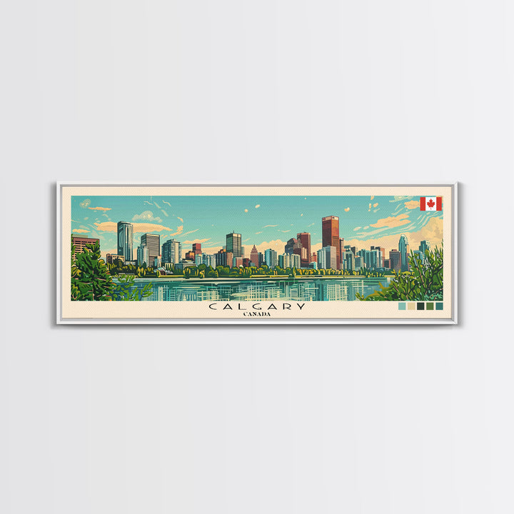 Calgary, Canada Panoramic Canvas Print, Calgary, Canada Painting, Canada Art, Calgary Travel Poster, Travel Art, Guest Room Painting