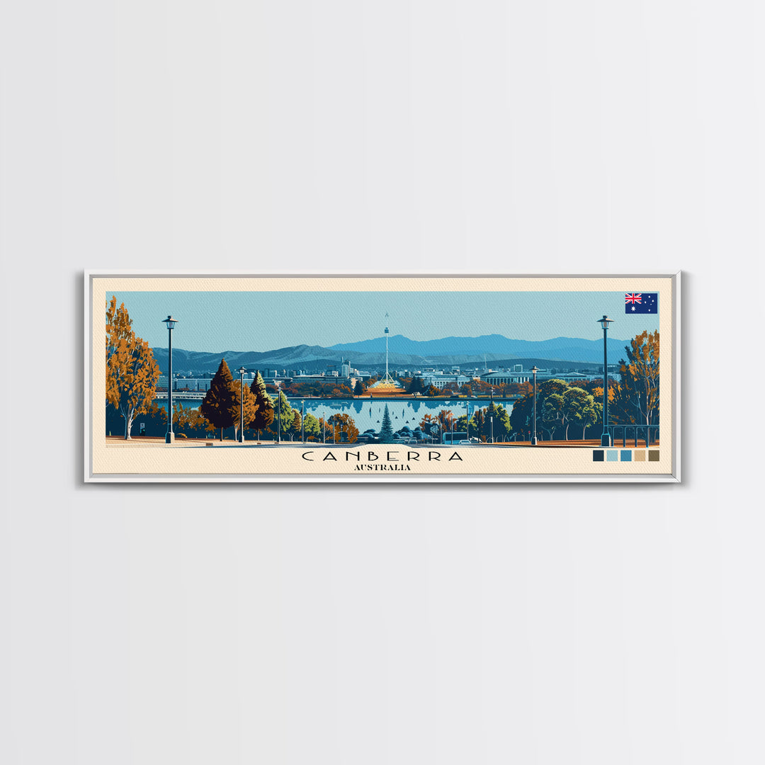 Canberra, Australia Panoramic Canvas Print, Canberra, Australia Painting, Australia Art, Canberra Travel Poster, Travel Art, Guest Room Painting