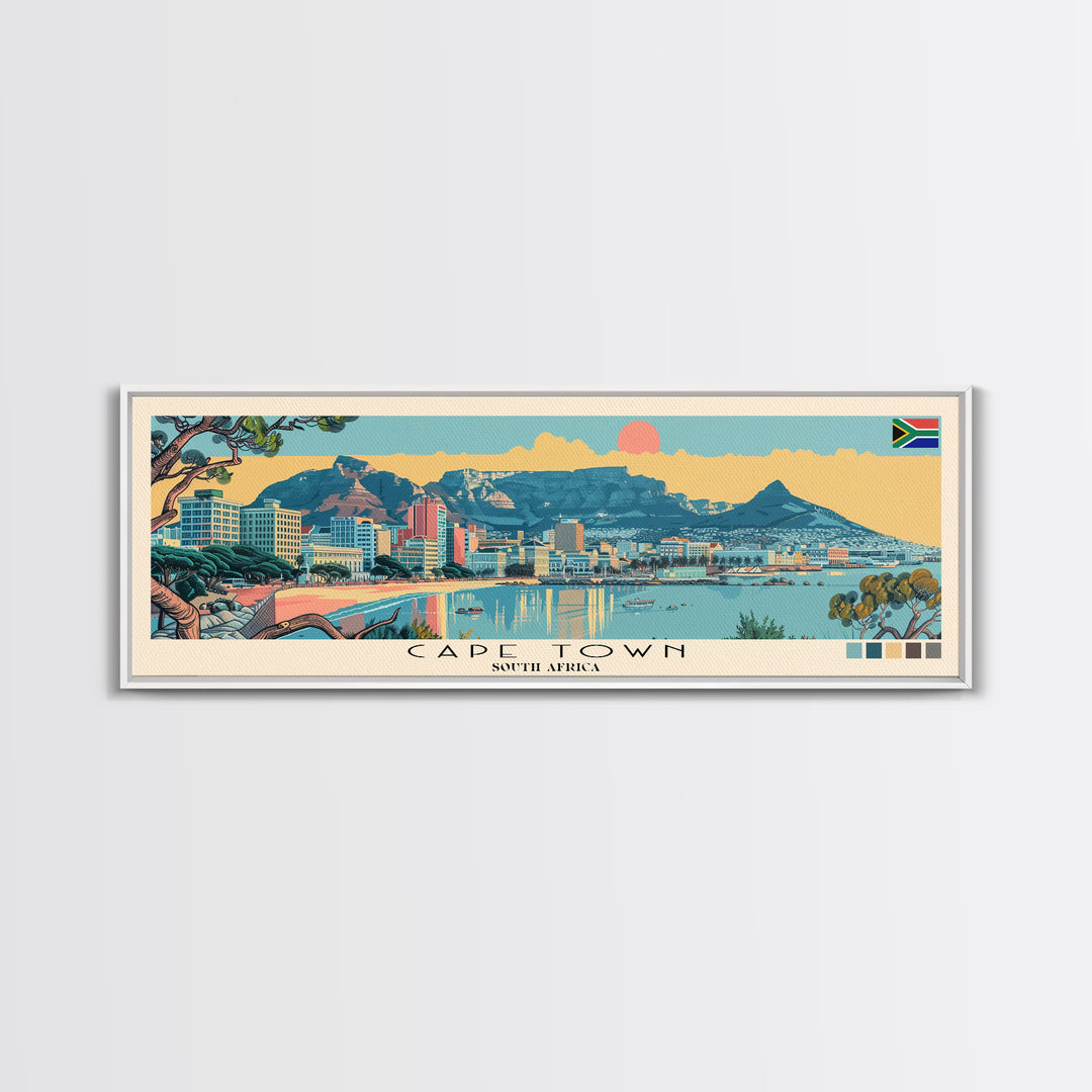 Cape Town, South Africa Panoramic Canvas Print, Cape Town, South Africa Painting, South Africa Art, Cape Town Travel Poster, Travel Art, Housewarming Gift