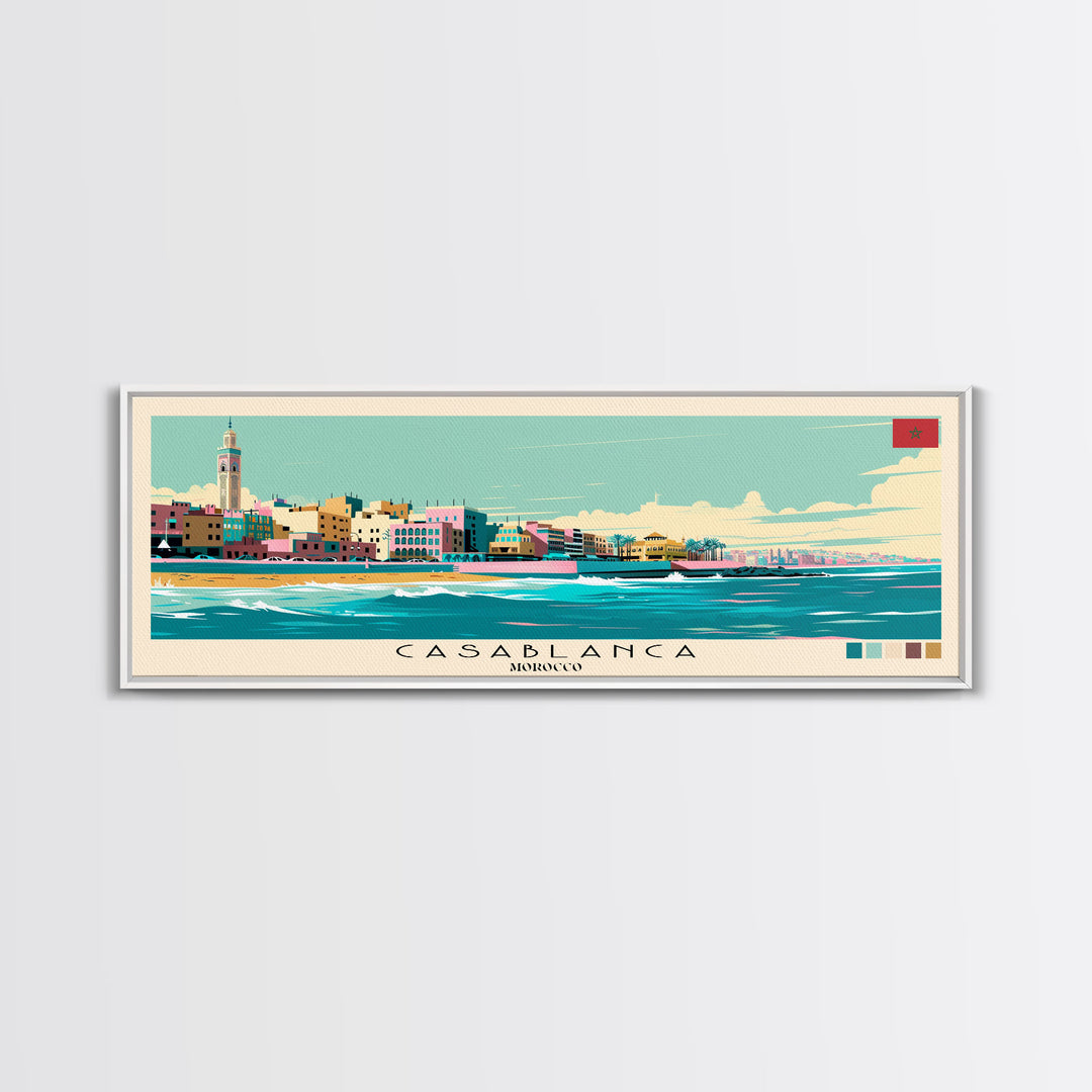 Casablanca, Morocco Panoramic Canvas Print, Casablanca, Morocco Painting, Morocco Art, Casablanca Travel Poster, Travel Art, Guest Room Painting