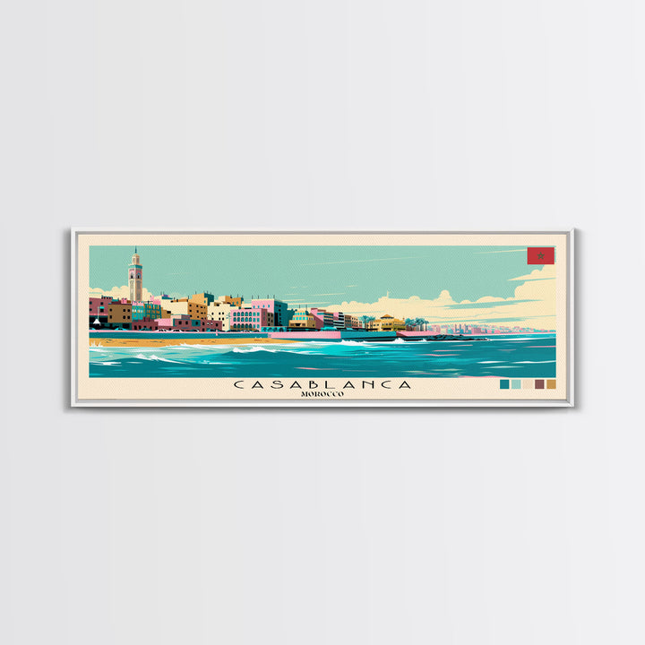 Casablanca, Morocco Panoramic Canvas Print, Casablanca, Morocco Painting, Morocco Art, Casablanca Travel Poster, Travel Art, Guest Room Painting