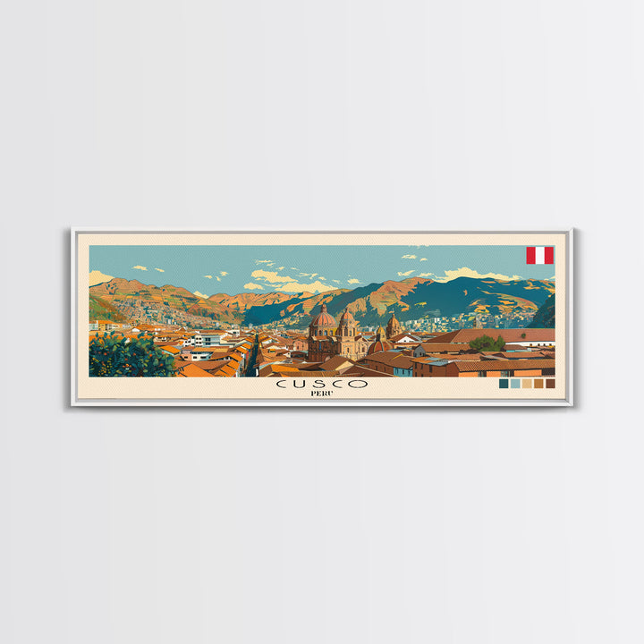 Cusco, Peru Panoramic Canvas Print, Cusco, Peru Painting, Peru Art, Cusco Travel Poster, Travel Art, Guest Room Painting