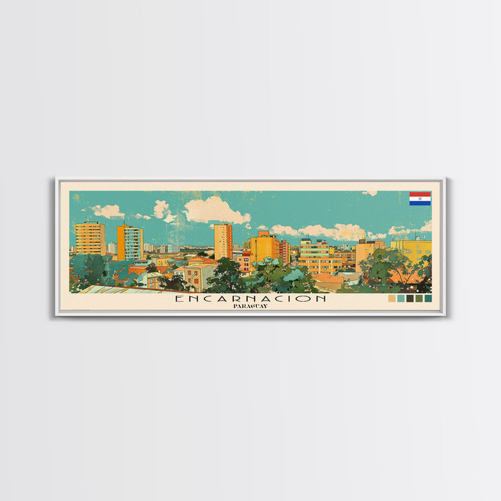 Encarnacion, Paraguay Panoramic Canvas Print, Encarnacion, Paraguay Painting, Paraguay Art, Encarnacion Travel Poster, Travel Art, Housewarming Gift