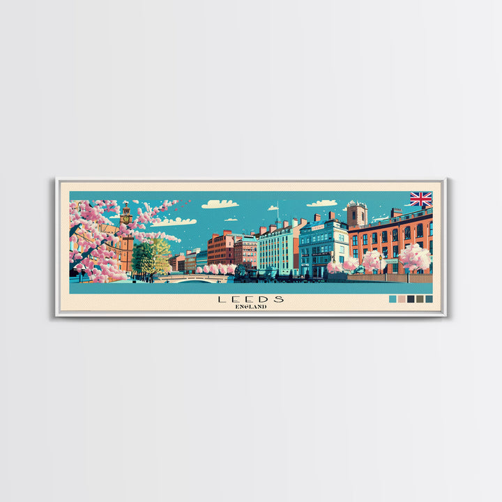 Leeds, England Panoramic Canvas Print, Leeds, England Painting, England Art, Leeds Travel Poster, Travel Art, Guest Room Painting