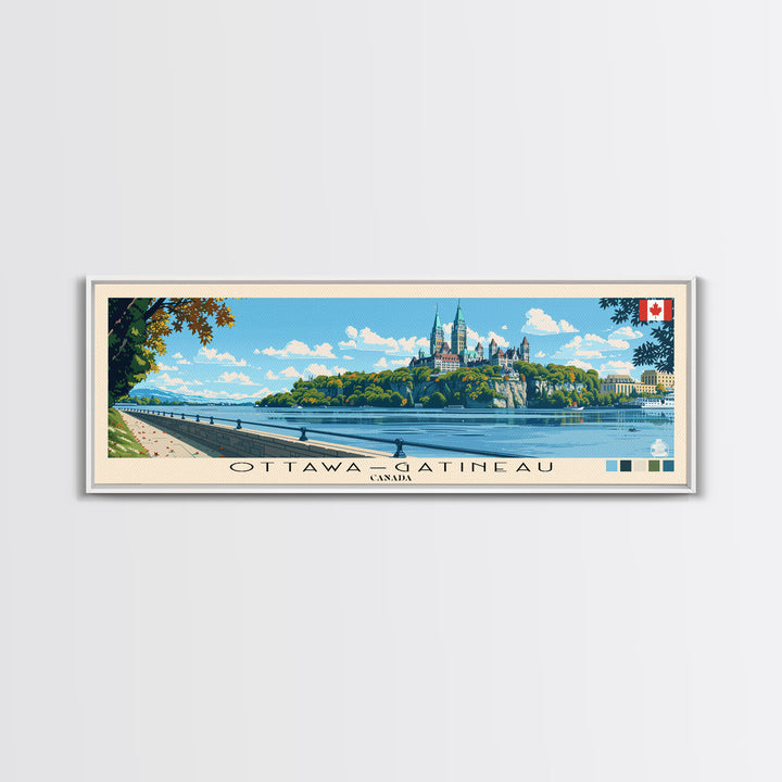 Ottawa–Gatineau, Canada Panoramic Canvas Print, Ottawa–Gatineau, Canada Painting, Canada Art, Ottawa–Gatineau Travel Poster, Travel Art, Guest Room Painting