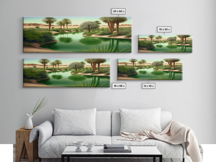 Desert Oasis Watercolor Landscape Canvas Print - Perfect for Living Room, Bedroom, Panoramic Extra Wide Format Art