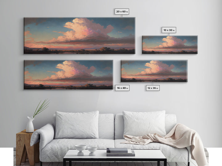 Panoramic Framed Canvas Texas Prairie Sunset Wall Art, Living Room, Bedroom Decor, Sunset Art, Watercolor Painting, Original Artwork