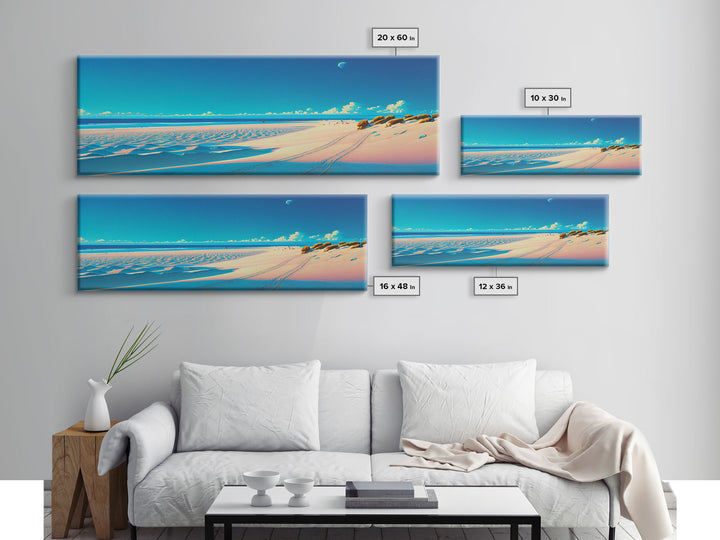 Vintage Coastal Seaside Painting PRINT | Beach House Wall Art Decor | Panoramic Canvas Print |  Extra Large Art | Beach House Art