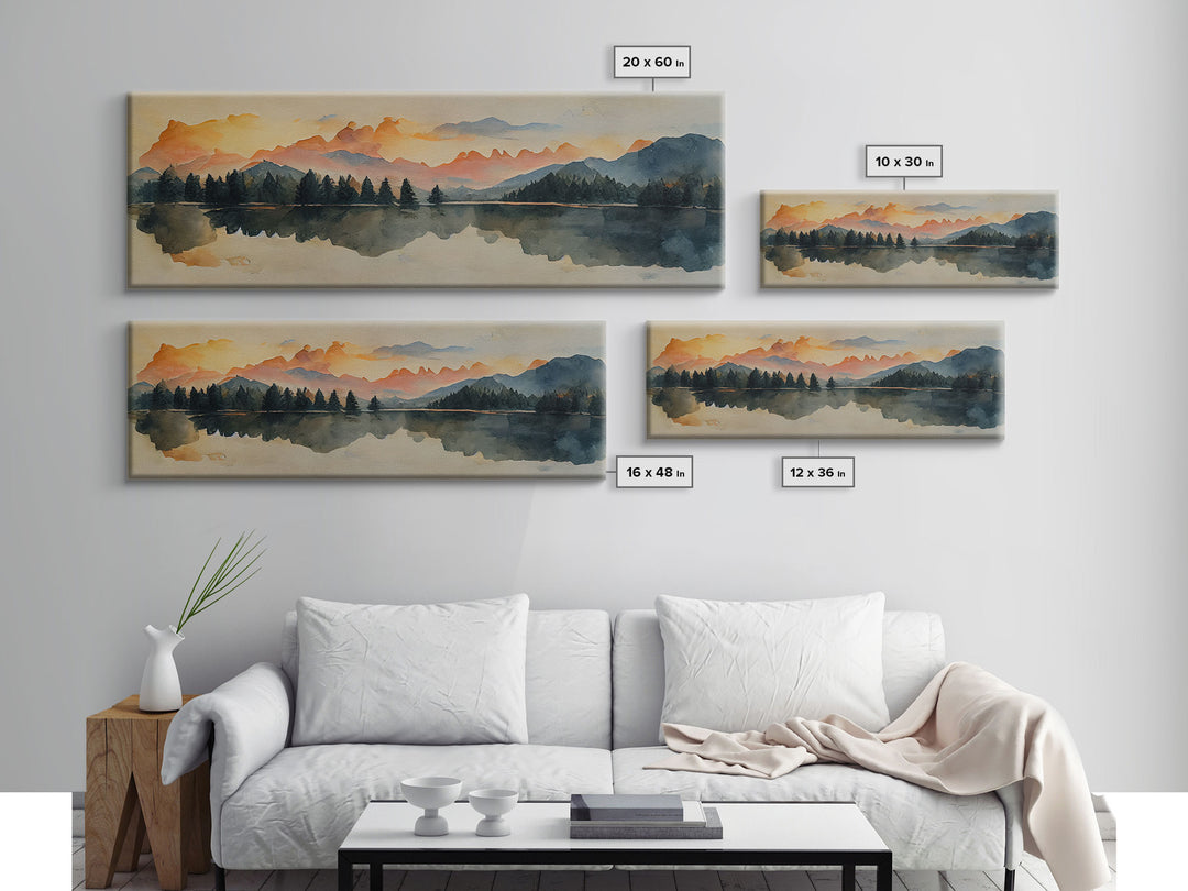Unique watercolor painting of a forest fire, panoramic canvas print, ready to hang, gloomy wall decor