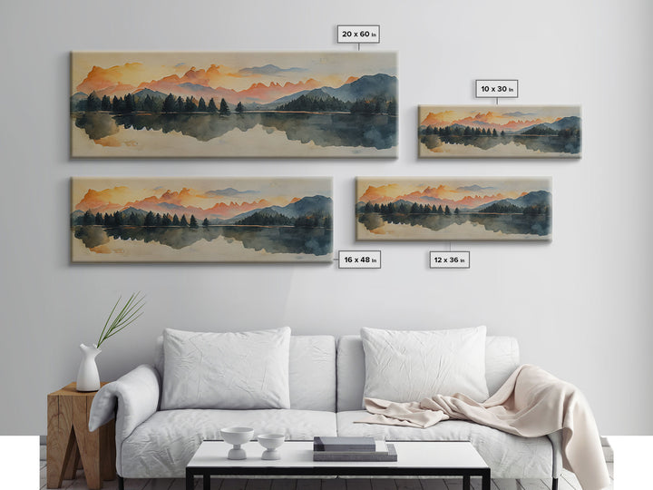 Unique watercolor painting of a forest fire, panoramic canvas print, ready to hang, gloomy wall decor