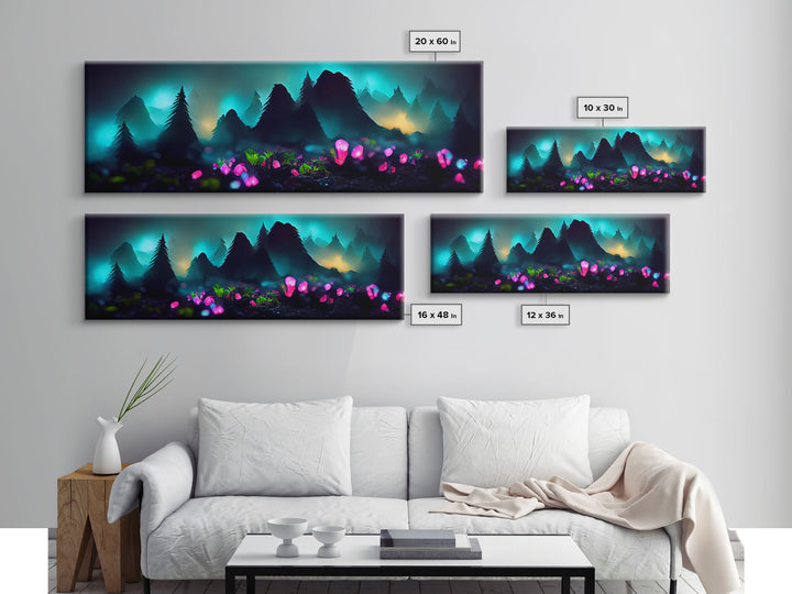 Luminescent trail in the forest, fantasy art, RPG concept art, canvas print, tiny worlds, glowing mushrooms out of focus, miniature worlds