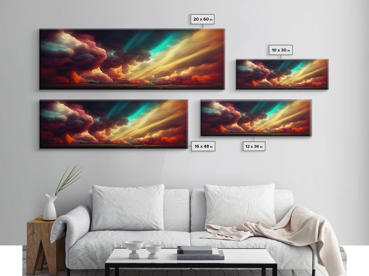 A stormy cloudy sky at dusk, synthwave, canvas print, Big Texas Skies, water color, storm art, extra large panoramic landscape wall decor