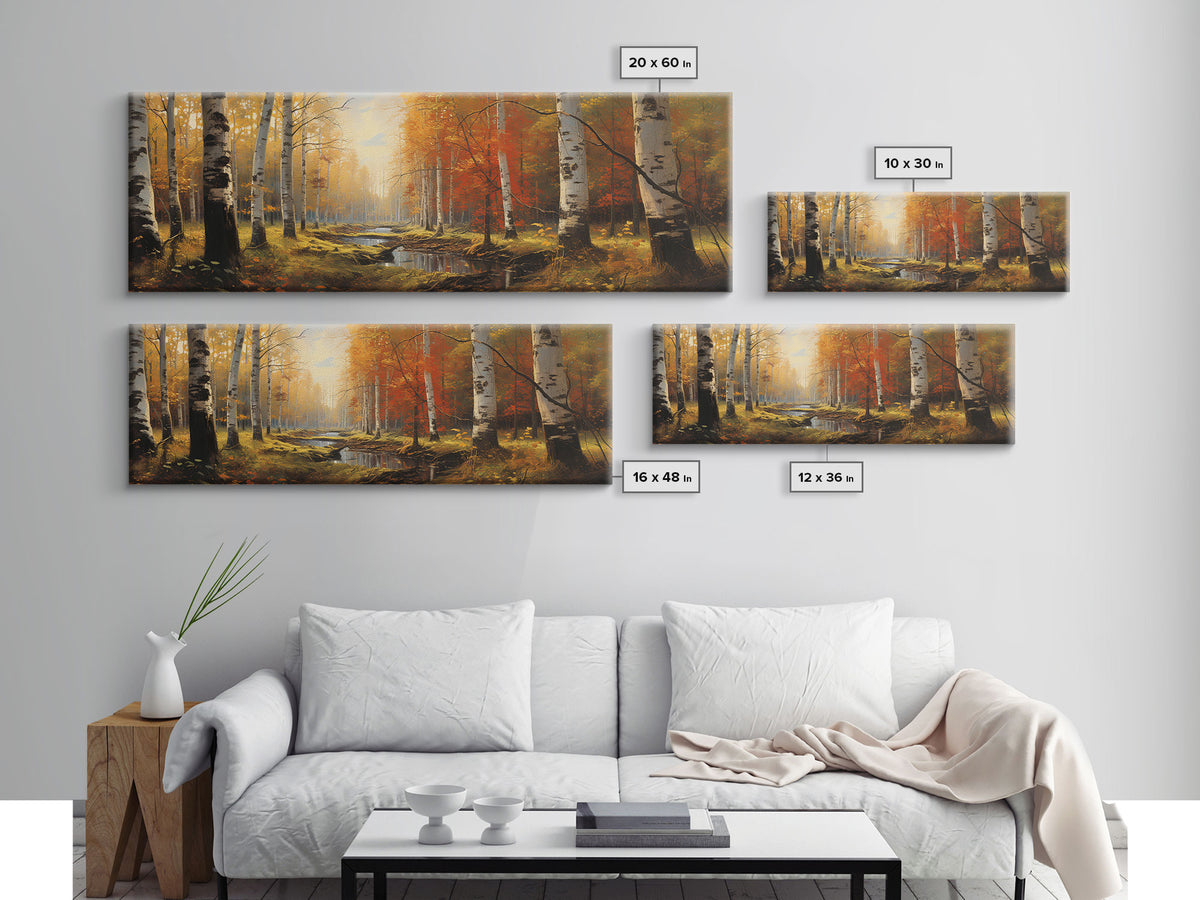 The Birch Trees, Autumn Forest, Autumn Centerpiece, Fall Decor, Fall Centerpiece Wall Art, Center Piece Art, Panoramic Wall Art