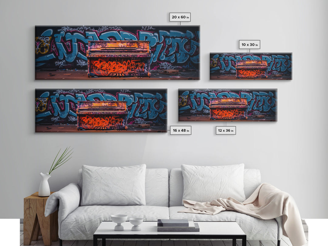 Graffiti Covered Piano Extra Large Wall Art, Street Art Canvas Art Print, Living Room Wall Art, Game Room Decor, Colorful Gift for Teenagers